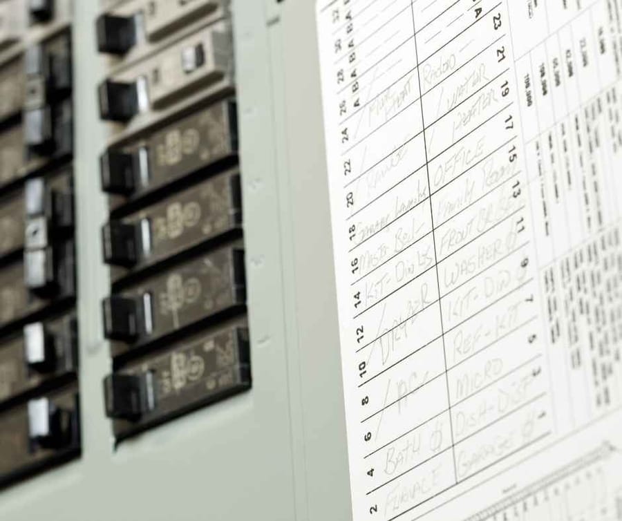 A home circuit breaker with labels
